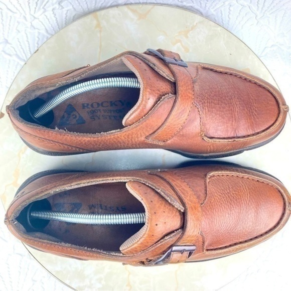 Vintage Rocky Shoes Mens Size 11 Brown Pebble Grain Leather Monk Strap Split Toe - Picture 7 of 11